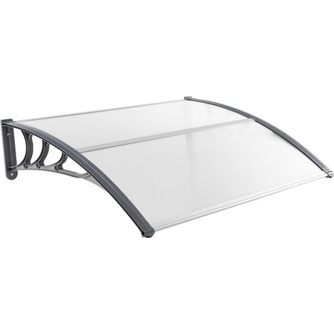 Tettoia per porta finestra da 122 x 99 cm in policarbonato a pannelli cavi, Tettoia da esterno per protezione da sole Bianco e grigio (1/3)