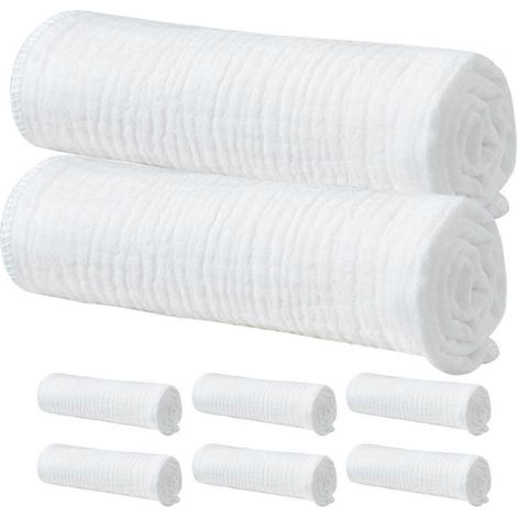 Serviettes pour le rot de bébé, lot de 8, serviettes pour le visage en pur coton, à plat, pliables, respirantes, pour une utilisation quotidienne par les tout-petits. (1/5)
