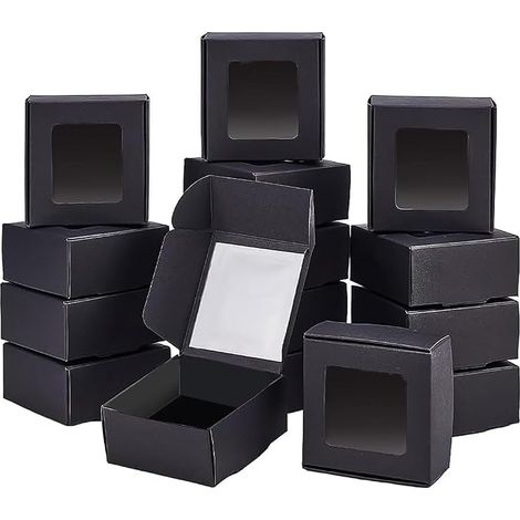 100 Pack of Black Kraft Paper Boxes with Transparent Window, Gift Packaging Box 65 x 65 x 30 mm for Birthdays, Anniversaries, Weddings, Graduation (1/5)