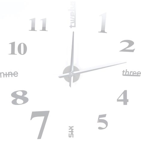 1 ensemble d'autocollants muraux horloge créatifs pour salon - montre argentée de 120 cm