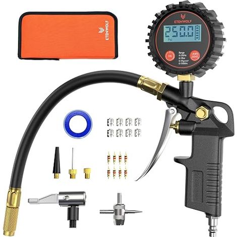 T500 Manometre Pression Pneu - Pistolet Gonfleur Pneus - 0-17,24 Bar - Pistolet de Gonflage - Embout de Gonflage et Accessoires pour Compresseur - avec Sac de Rangement (1/5)