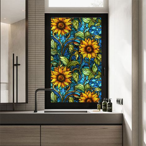 1 film de fenêtre en verre coloré, film de confidentialité tournesol, isolation thermique, anti-ultraviolet, adapté à la porte de douche, 45100cm (1/5)