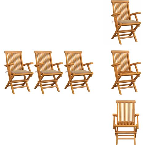 Chaises de jardin avec coussins beige lot de 3 Bois teck massif - Chaise De Jardin - Fauteuil De Jardin - Mobilier De Jardin - Meubles De Jardin - Set De Chaises De Jardin (1/5)