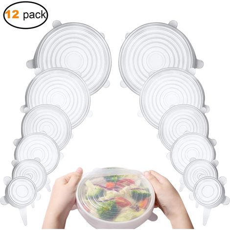 Couvercles en silicone alimentaire, lot de 12 couvercles extensibles en silicone, flexibles et réutilisables, pour la conservation des aliments. (1/5)