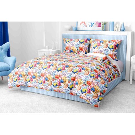 COPRIPIUMINO ACQUARIO Pesci Tropicali in Puro cotone Made in Italy Cm. 155X200