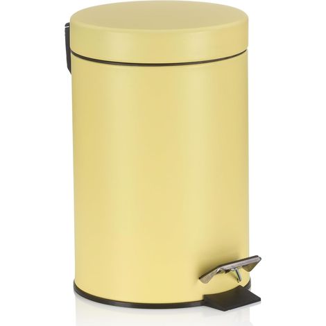Seau à cosmétique jaune 3l, poubelle à pédale en métal pour la salle de bain, poubelle de salle de bain avec seau intérieur et anse, MONACO, jaune soleil mat (1/5)