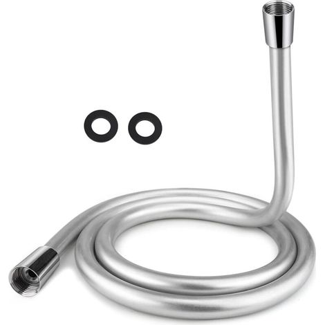 1.5m Flexible de Douche , Tuyau de Douchette avec 2 Rondelles Universel G1/2 en PVC Chromé Anti Torsion Anti Explosion/Anti Corrosion, Accessoire pour Pommeau de Douche et Salle de Bains (1/5)