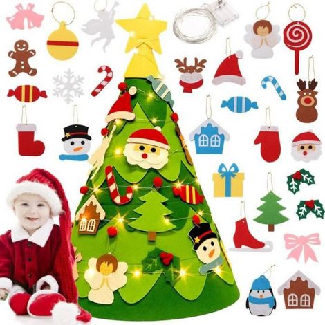 Kit de décoration - - Arbre de Noël 3D - 28 ornements - LED - Feutre vert (1/5)