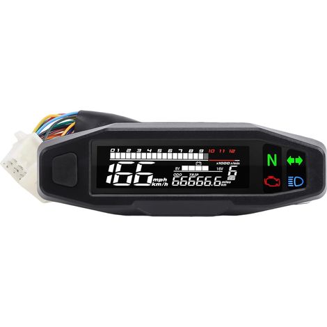 Compteur de Vitesse de Moto Universel, écran LCD étanche pour Divers Cylindres, Indicateur de Vitesse, Niveau D'huile, Compteur Kilométrique pour les Pilotes, Coque Noire (1/5)