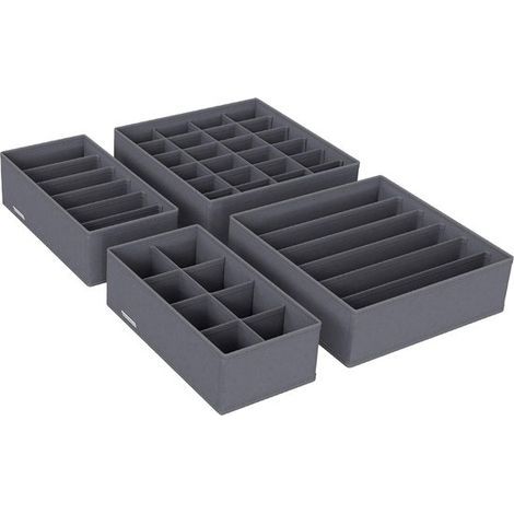 Lot de 4 boîtes de rangement pour sous-vêtements - Gris - Empilables et modulables - Boîtes de rangement pour textiles (1/5)