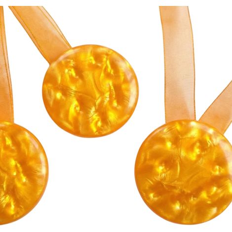 Lot de 2 embrasses magnétiques pour rideaux, clip rideau effet nacre avec ruban en organza, accessoires sans trous, porte-rideau aimant vert eau pour salon et chambre (orange) (1/5)
