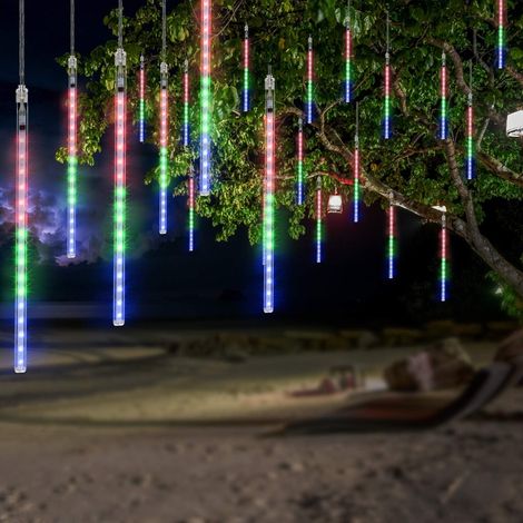 Guirlande lumineuse d'extérieur effet pluie de météores, 8 tubes, 192 LED, étanche, à brancher, en forme de stalactites de pluie, pour décorer votre sapin de Noël. (1/5)