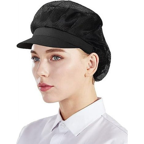 Lot de 3 toques de chef noires, bonnets de cuisine et filets à cheveux pour femmes, taille unique. (1/5)
