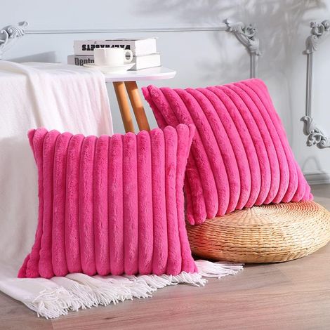 2er-Set – Plüsch-Samt-Kissenbezüge, künstliche weiche Pelz-Kissenbezüge, Kissenbezug, Dekoration für Schlafzimmer, Bett, Zuhause, Auto, Sofa (45 x 45 cm, rosarot)