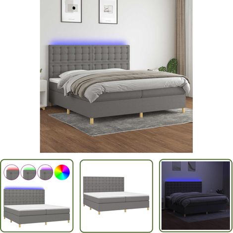 The Living Store Sommier à lattes de lit et matelas et LED Gris foncé 200x200 cm - Sommier Tapissier - Lit Plateforme - Lit Avec Rangement - Matelas À Ressorts Ensachés - Éclairage Led (1/5)