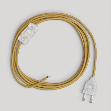 creative cables Cablaggio per Lampada, Cavo RM25 Effetto Seta Senape 1,80 m. Scegli Il Colore dell'interuttore e della Spina. - Trasparente