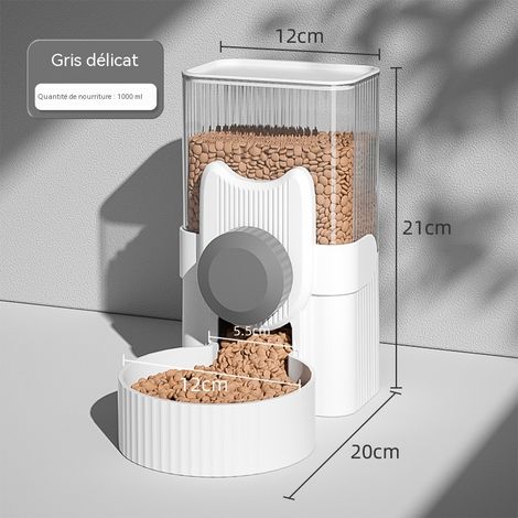Distributeur de croquettes automatique pour animaux, gris doux, anti-humidité, pour cage
