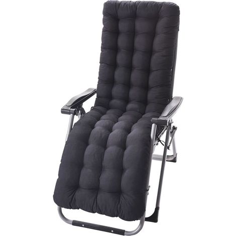 Ede Coussin Chaise Longue avec Anti-dérapant Coussin Transat Bain de Soleil Jardin Haut Epais pour Fauteuil Relax Chaise Longue-noirt-48X125X8cm