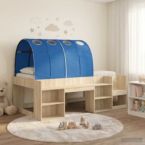 vidaXL Letto con Tunnel 3 pz Rovere Sonoma e Blu Legno ingegnerizzato (1/5)