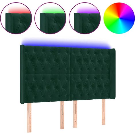 Testiera Testata del letto a LED Verde Scuro 163x16x118/128 cm in Velluto (1/5)
