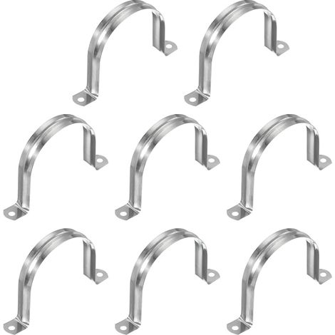 80mm Colliers Rigides Pour Tuyaux, 8 Pcs 304 Acier Inoxydable Collier De Conduit 2 Trous Support En U Collier De Tuyau Fixation Pour Tuyau Câble Fil, (3-1/7") (1/5)