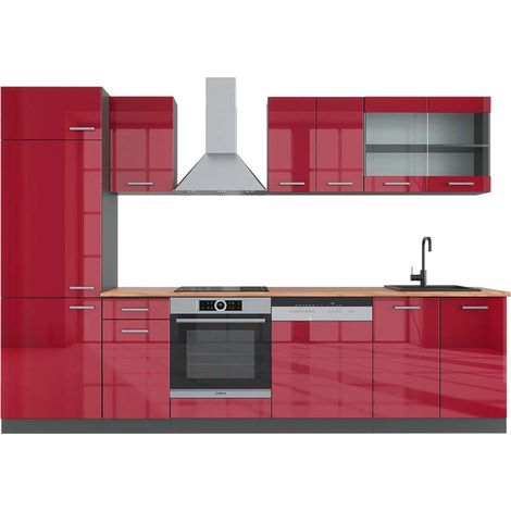 Cuisine R-Line, Rouge brillant/Anthracite, 300cm , PT Chêne, Vicco