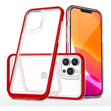 Custodia in silicone trasparente 3 in 1 per iPhone 14 Pro Max con cornice, colore rosso (1/5)