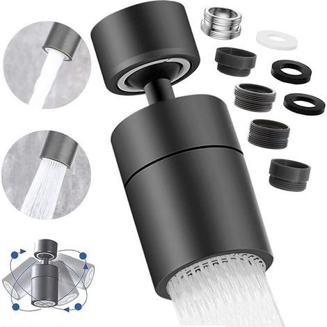 CSPARKV 2 pcs Aérateur de Robinet, 360° Pivotant Embout Robinet Cuisine, 2 Modes Mousseur Robinet Economie Eau, Pour Robinet Pour Éviers de Cuisine Salle de Bain lavabo (Noir) (1/5)