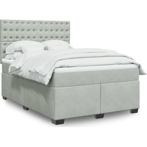 Boxspringbett mit Matratze Hellgrau 140x190 cm Samt (1/5)