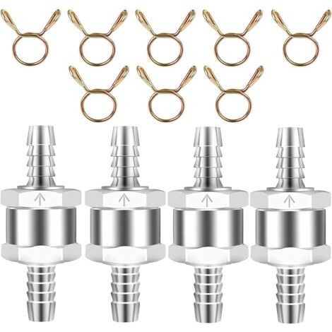 Clapet Anti Retour, 4 pièces 8 mm Clapet Anti Retour de Carburant, avec collier de serrage 8 pièces, clapet anti-retour essence diesel en aluminium, pour Essence, Diesel, Huile Végétale (1/5)
