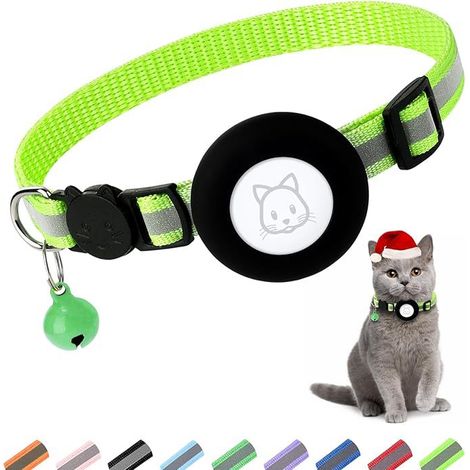 Collier réfléchissant pour chat en forme d'arête de poisson - Positionnement avec manchon en silicone Airtag（Vert clair）