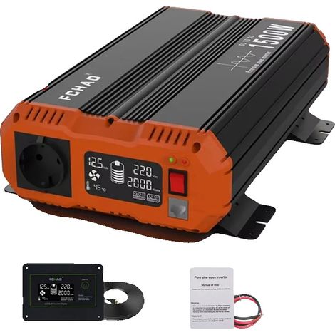 Inverseur de voiture, sortie en onde sinusoïdale pure, télécommande, 1500W, Europe, 12V, 220-240V (1/5)