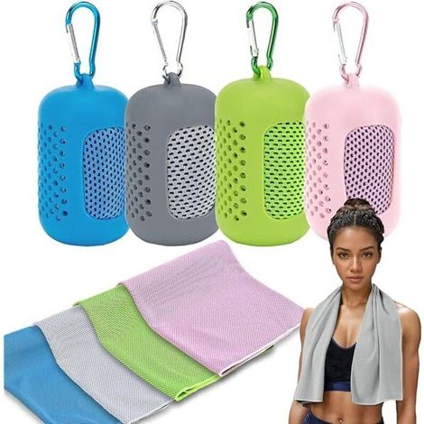 Serviette Rafraîchissante - Microfibre 40 x 12 Pouces - Pour Sport Yoga Course Extérieur - Lot de 4