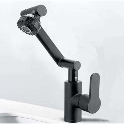 Flexible Robinet Cuisine, 1080° Flexible Rotation Mitigeur Cuisine, 2 Modes de Jet, Livré avec 2 Flexibles 60cm(Noir)