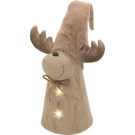 ECD Germany Figura di alce a LED per la decorazione di Natale da interno renna natalizia con cappello regolabile 45-63 cm effetto legno luci a fiocchi di neve funzionamento a batteria per soggiorno (1/5)