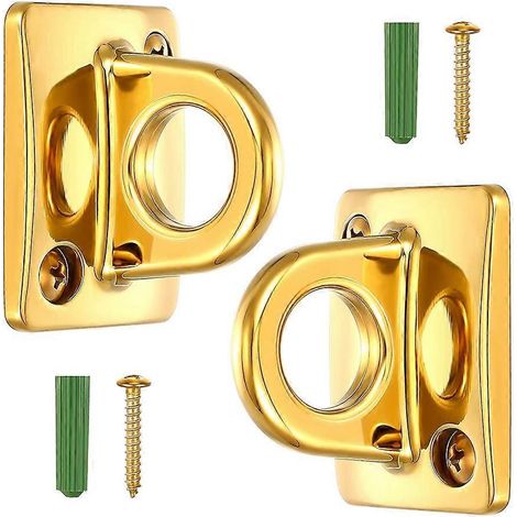Lot de 2 plaques murales dorées à grande boucle, poteau métallique, barrière de sécurité pour file d'attente, crochet de suspension circulaire, corde, barrière de sécurité pour cinéma (1/5)