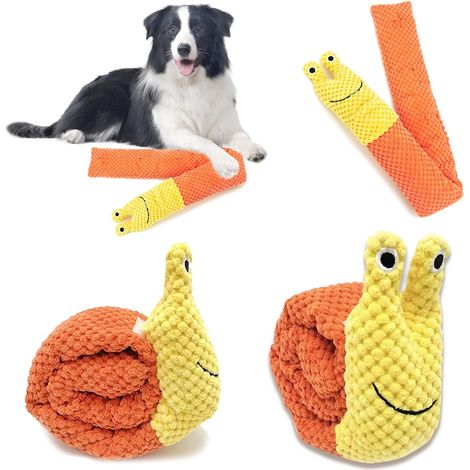 Jouet Chien avec Couineur, Forme D'escargot Jouet Interactif Chien, Orange Jaune Peluche Jouets Distributeur Croquettes Chiot pour Petite et Moyenne Taille l’Instinct de Fouille (1/5)
