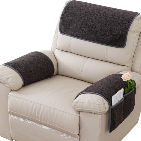 Couverture d'appuie-bras, Protecteur de fauteuil, Glissement protecteur de meubles, Poche de stockage latérale, Couverture d'appuie-bras pour fauteuil, chaise, canapé, 1 siège 3pcs, Gris foncé