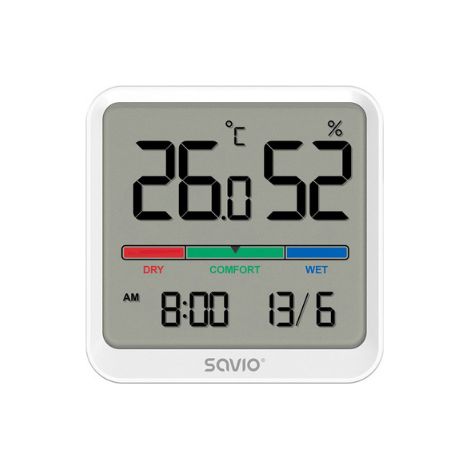 Termometro LCD bianco - SAVIO - Modello CT-01 - 1 x CR2032 - Su una superficie orizzontale o fissato al muro - Schermo LCD