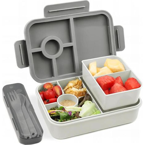Brotdose Kinder 1300ml Auslaufsicher 5 Fächer Bento BPA frei Grau (1/5)