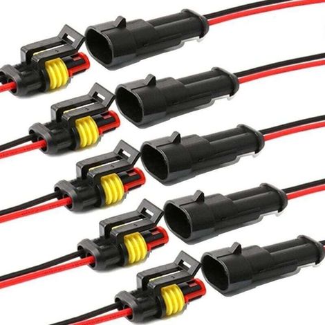 Connecteur étanche Ulisem, connecteurs électriques autobloquants à 2 broches avec fil marin 16 AWG pour voitures, camions, bateaux et autres connexions. (Lot de 5) (2 broches mâles) (1/4)