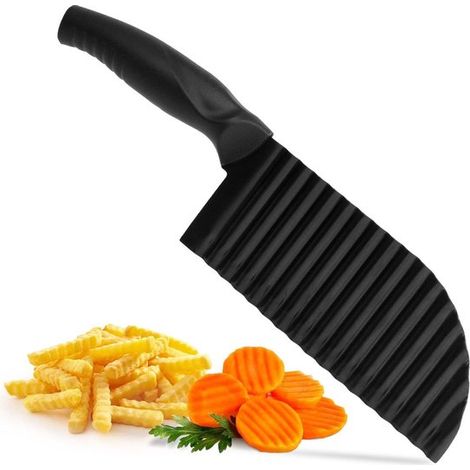 Couteau à découper ondulé avec manche ergonomique en PVC 29 cm - Coupe-légumes et frites pour des tranches ondulées sans effort (1/5)