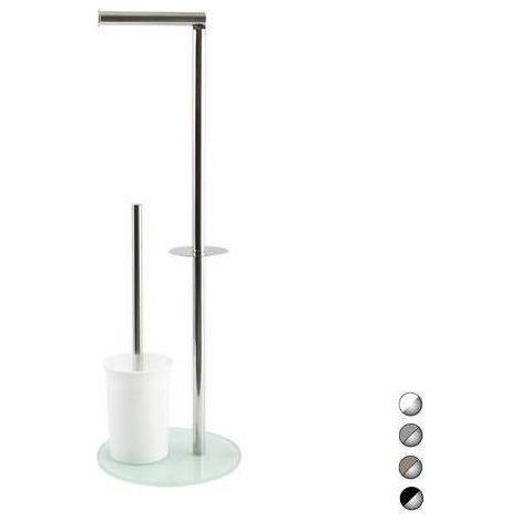 PIANTANA COLONNA ACCIAIO INOX PORTA SCOPINO BASE VETRO OVALE Misura: Acciaio Inox Vetro Bianco