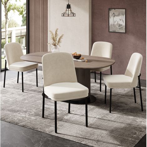Juego de 4 sillas de comedor de terciopelo beige con patas metálicas, 82 cm OKMYHOME (1/5)