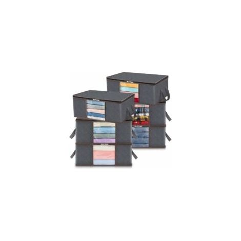Lot de 6 Sac de Rangement Vetement 35L, Boîte de Rangement Sous lit Pliable, Housse Rangement Couette Organisateur de Placard, Fenêtre Transparente en Tissu Solide pour les Vêtements, Gris (1/5)