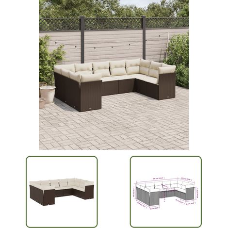 The Living Store 9-tlg. Garten-Sofagarnitur mit Kissen Braun Poly Rattan - Gartensofas - Outdoor Möbel - Lounge Set - Rattan Sofa - Gartenlounge (1/3)