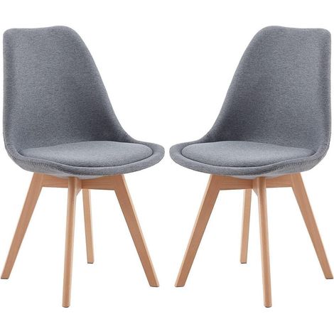 2er Set Esszimmerstühle Skandinavisch Design Leinen Polsterstuhl mit Massivholzbeinen Grau (1/5)
