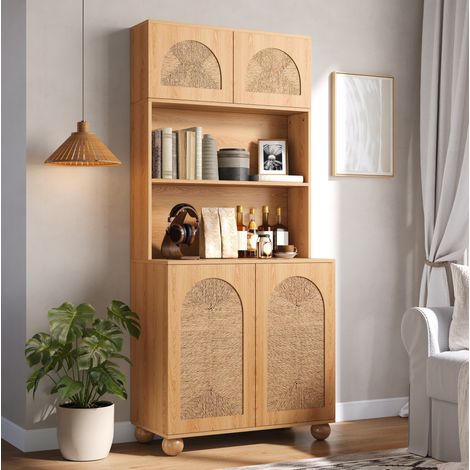 Armario alto de almacenaje con puertas de motivo trenzado 80 x 40 x 180 cm natural OKMYHOME (1/5)