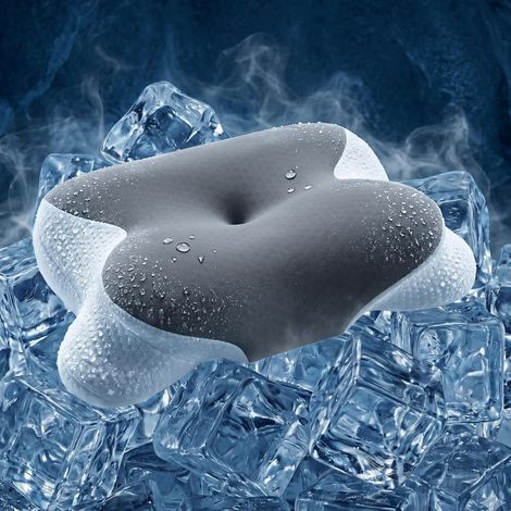 Oreiller Ergonomique en Mousse à mémoire de Forme, Forme Papillon Double épaisseur 9cm / 12cm, housse amovible respirante pour dormeurs sur le dos, le côté et le ventre, 62 x 39 cm,Blanc&Gris (1/5)