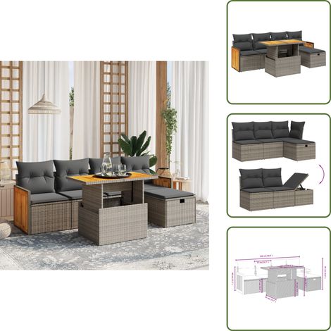 The Living Store 6-tlg. Garten-Sofagarnitur mit Kissen Grau Poly Rattan - Gartentisch (1/5)